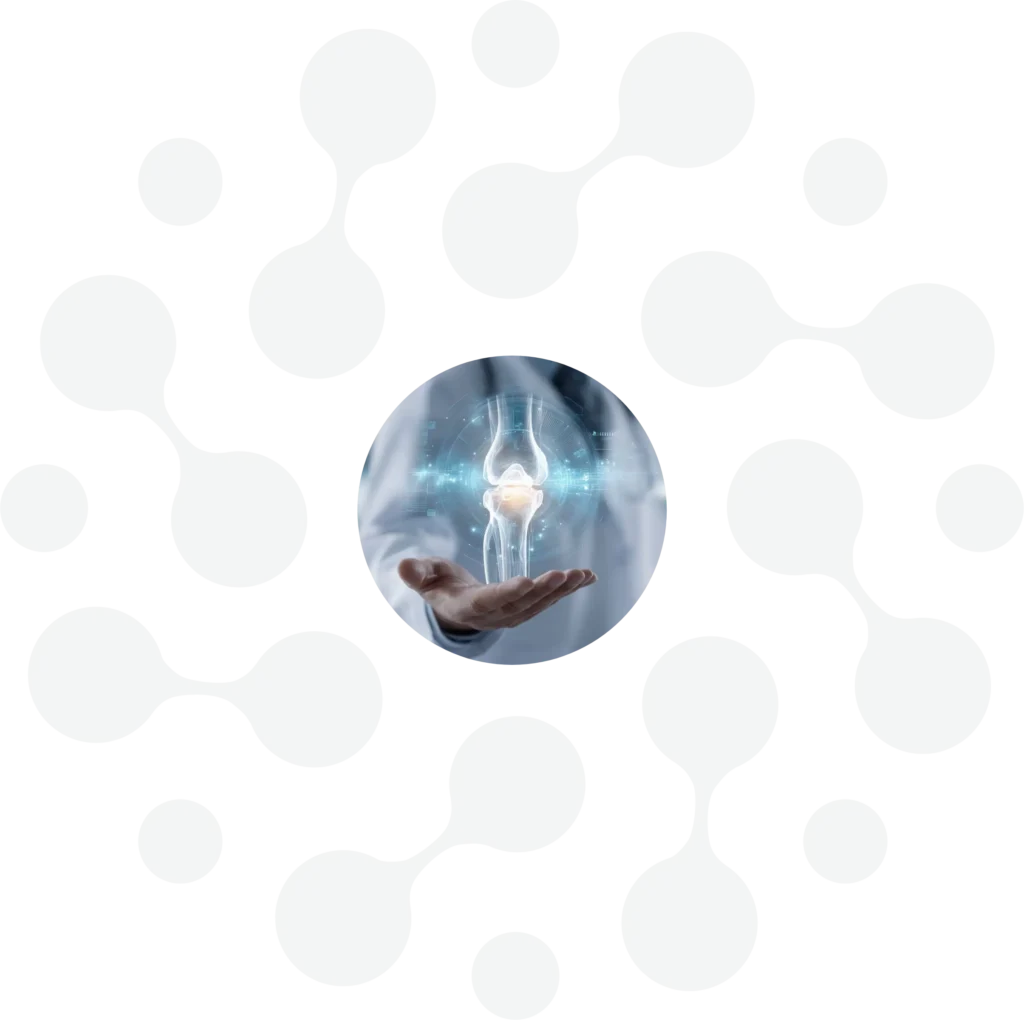 Schwebendes Gelenkmodell über einer Hand